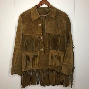 Vintage brown leather fringe western jacket
